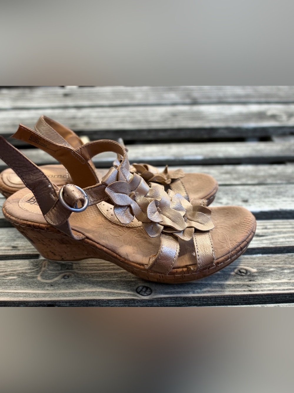 Bjorndal Metallic Bronze Floral Wedge Sandals size 8.5